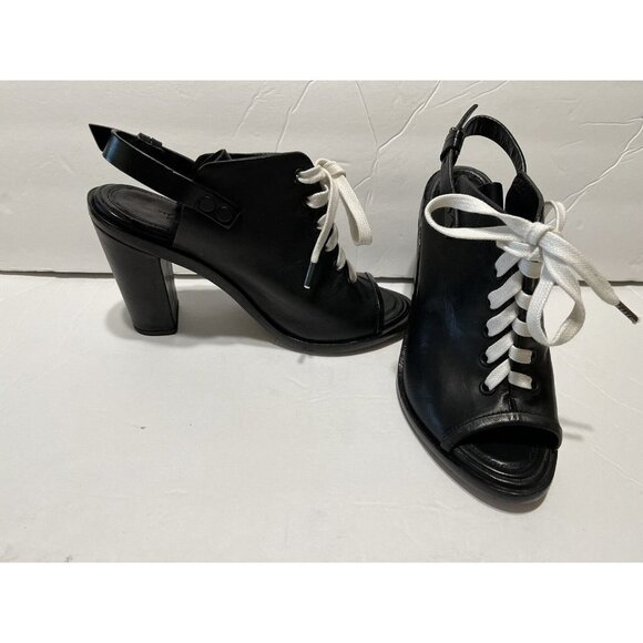 Rag & Bone Trafford Lace-Up Booties Black Leather size 6-1/2 Open Toe sling back - Picture 3 of 11